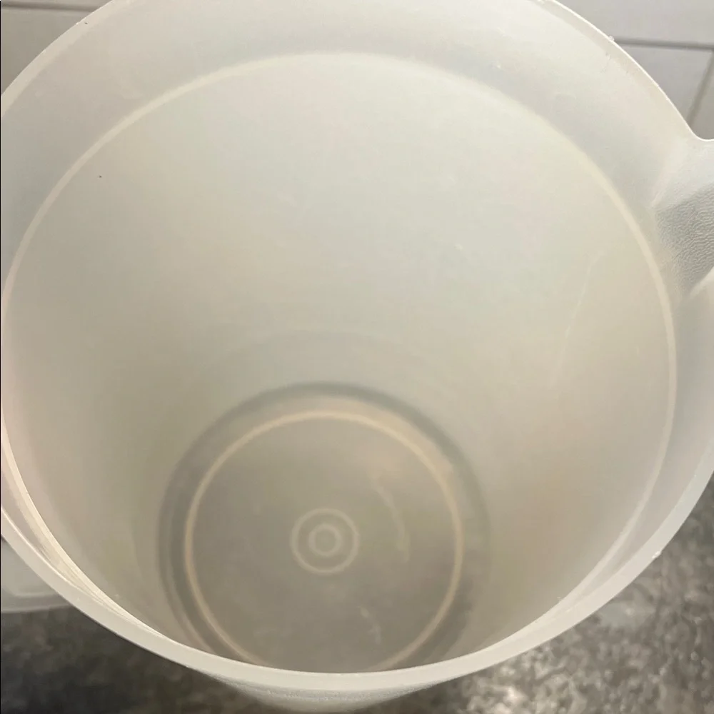 Gallon size Translucent White Pitcher with Blue Lid by Tupperware